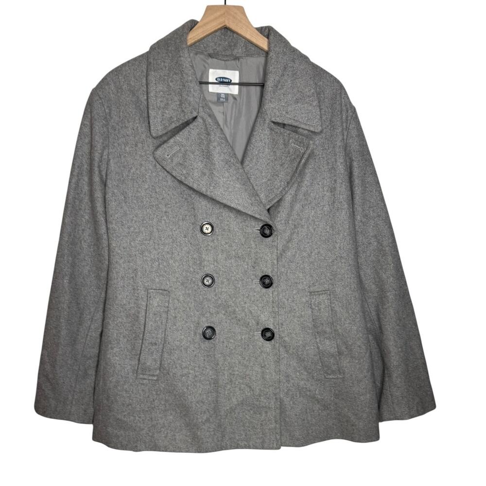 Old Navy Gray Recycled Wool Blend Double Breasted Peacoat Women’s XXL Preppy